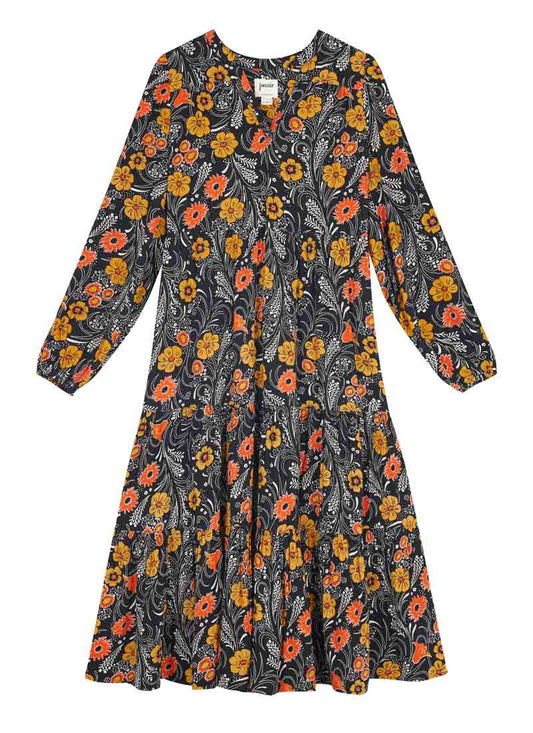Cady Floral Print Long Sleeve Smock Dress - Orange