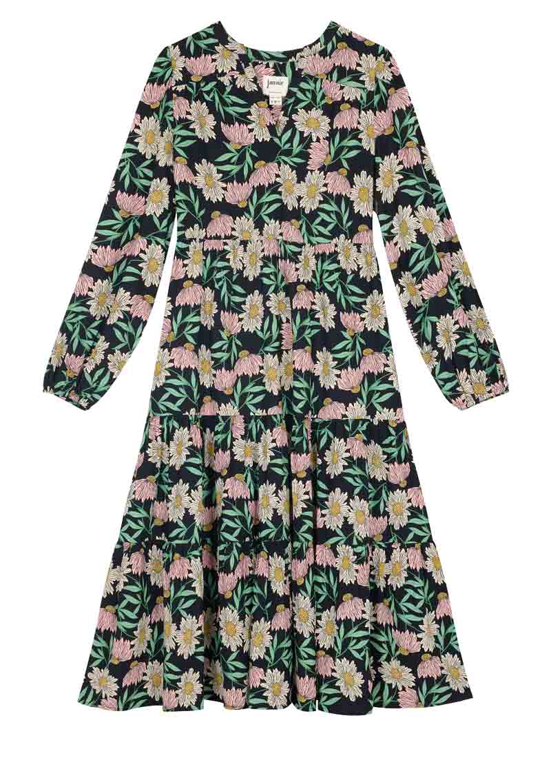 Cady Daisy Print Long Sleeve Smock Dress - Pink