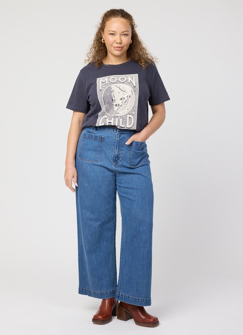 Pippa High Waist Wide Leg Jeans - Mid Wash - Sustainable Organic Cotton (Blue)
