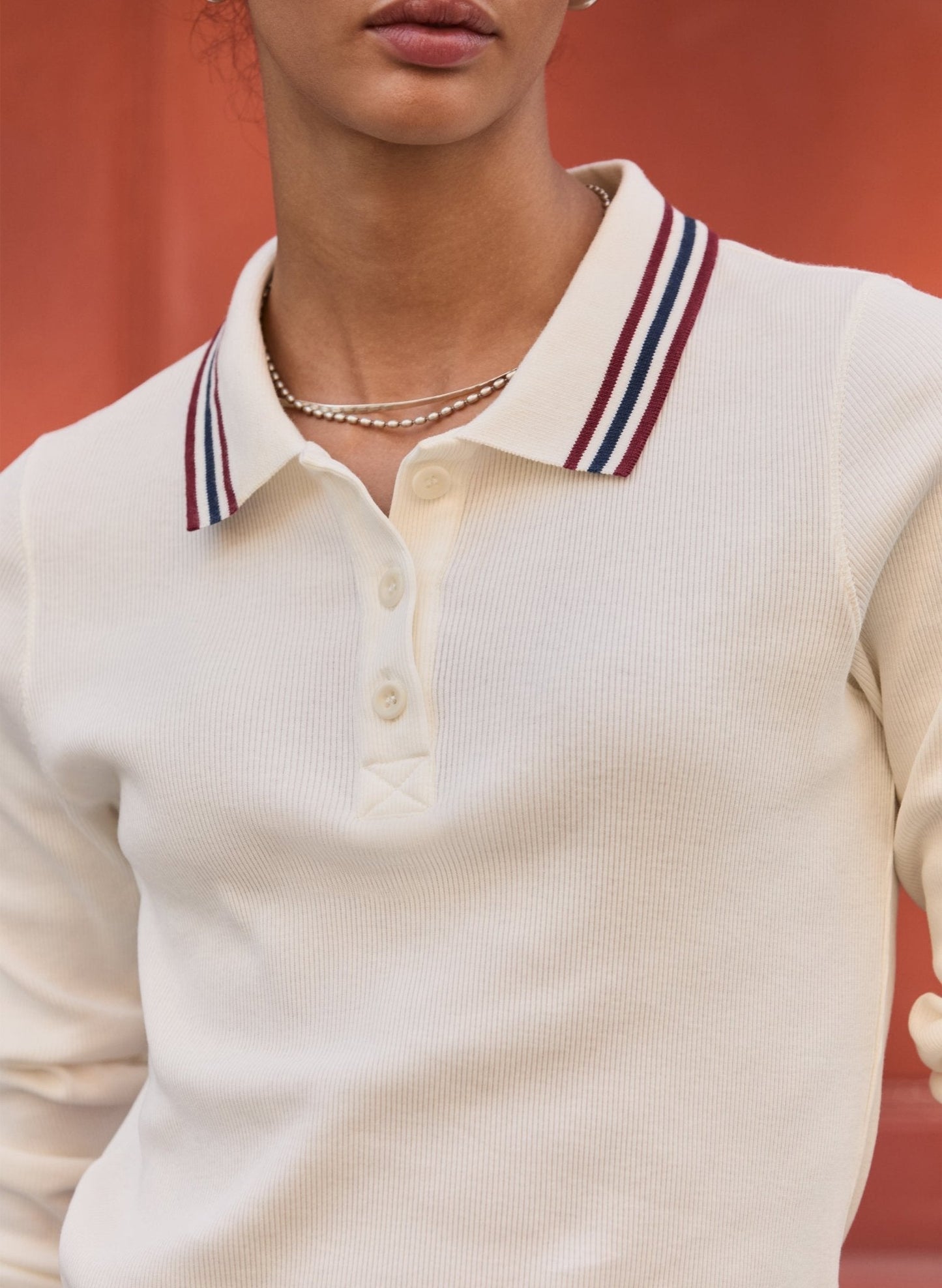 Cameron Organic Cotton StripeCollar Top / Cream