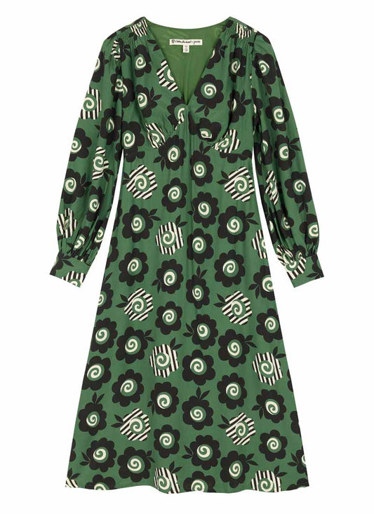 Celia Birtwel X Joanie - Candyflower Print Bell Sleeve Midi Dress (Green)