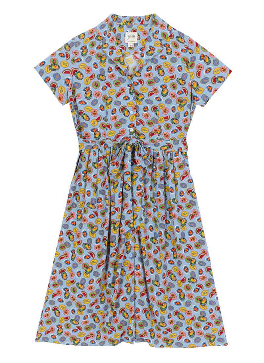 Carly Fruit Sticker Print Midi Dress (Blue)