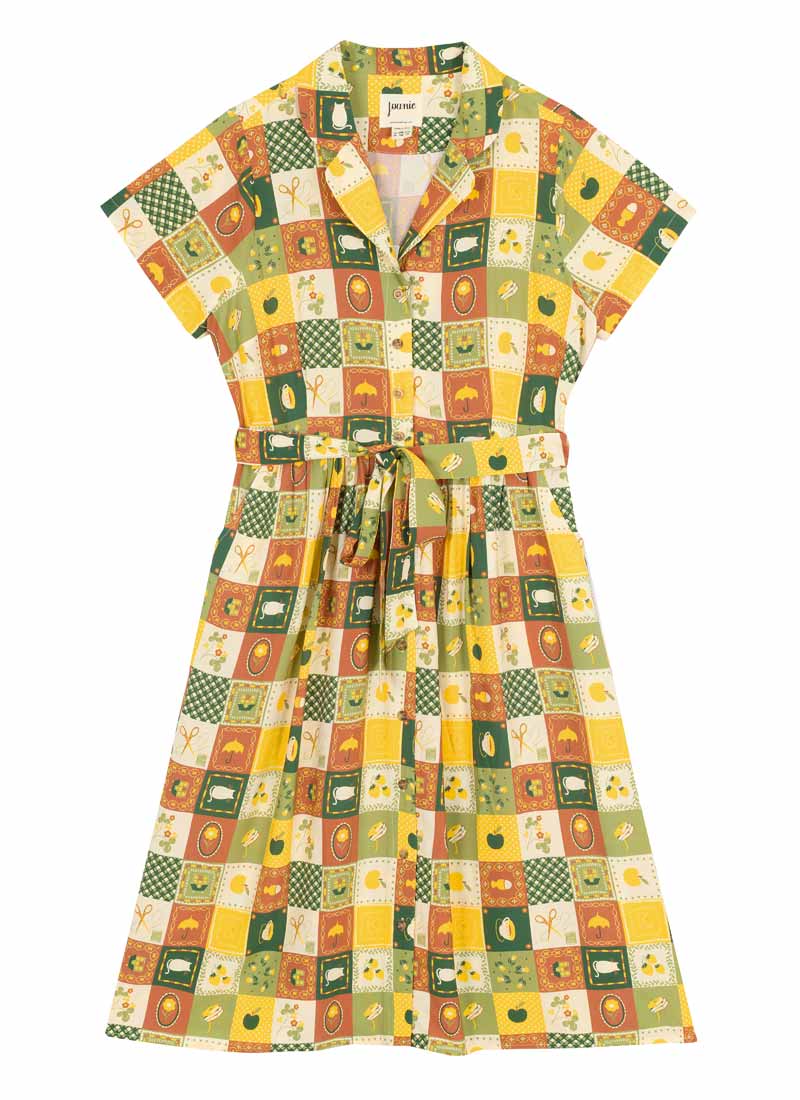 Carly Patchwork Print Dress - Green