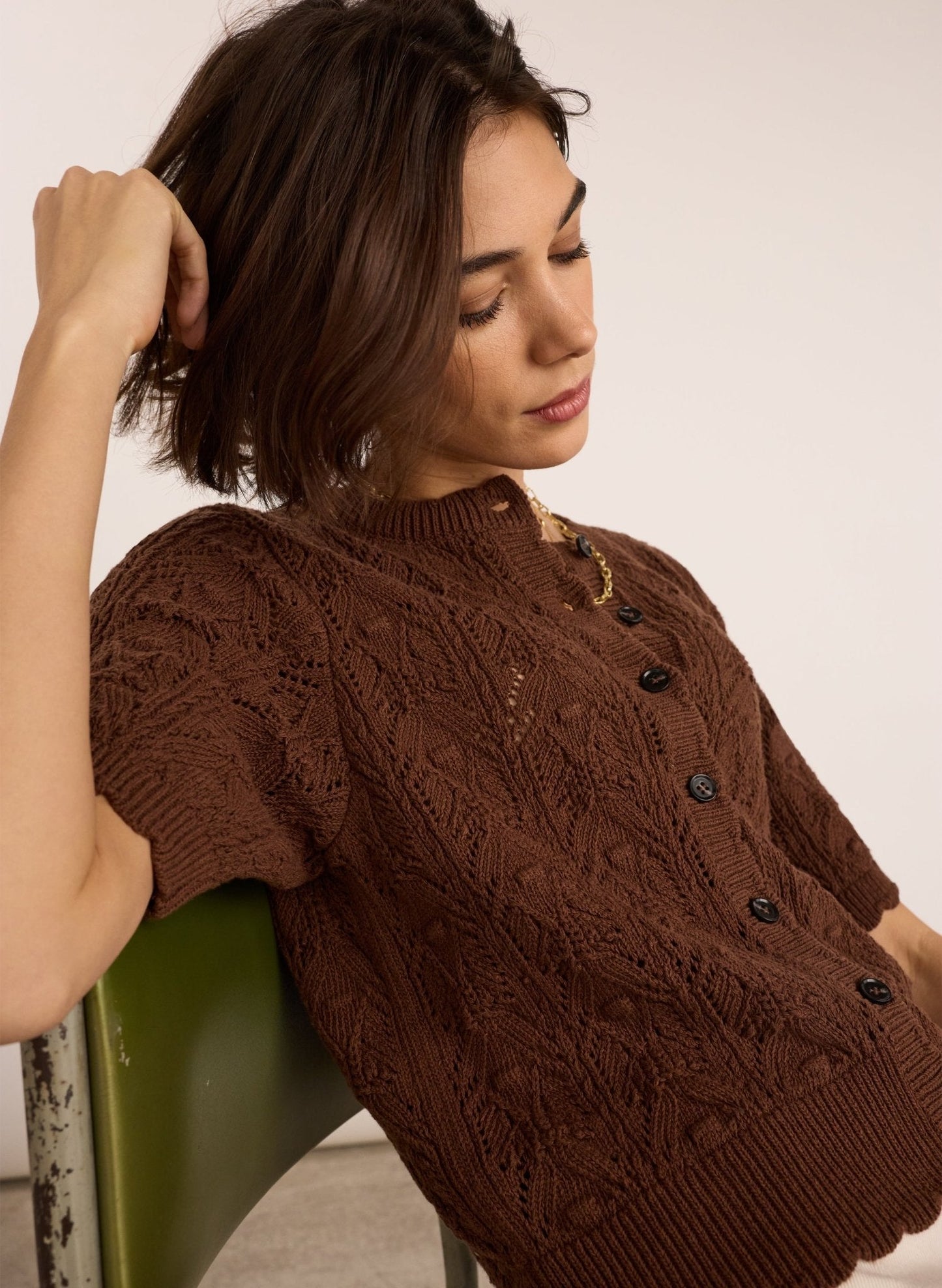 Celestia  Ecotec Crochet Cardigan - Chocolate