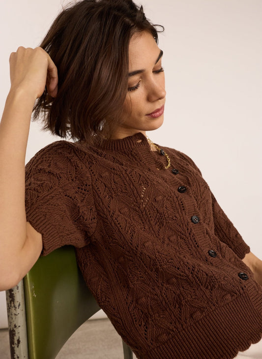 Celestia  Ecotec Crochet Cardigan - Chocolate