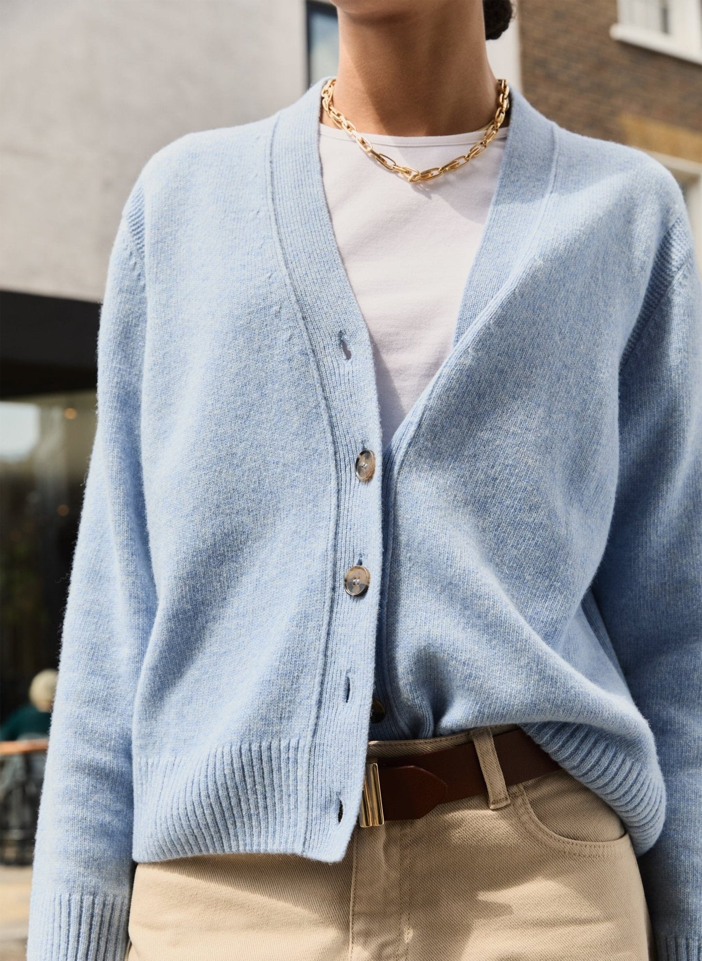 Celine V-neck Wool Blend Cardigan / Light Blue