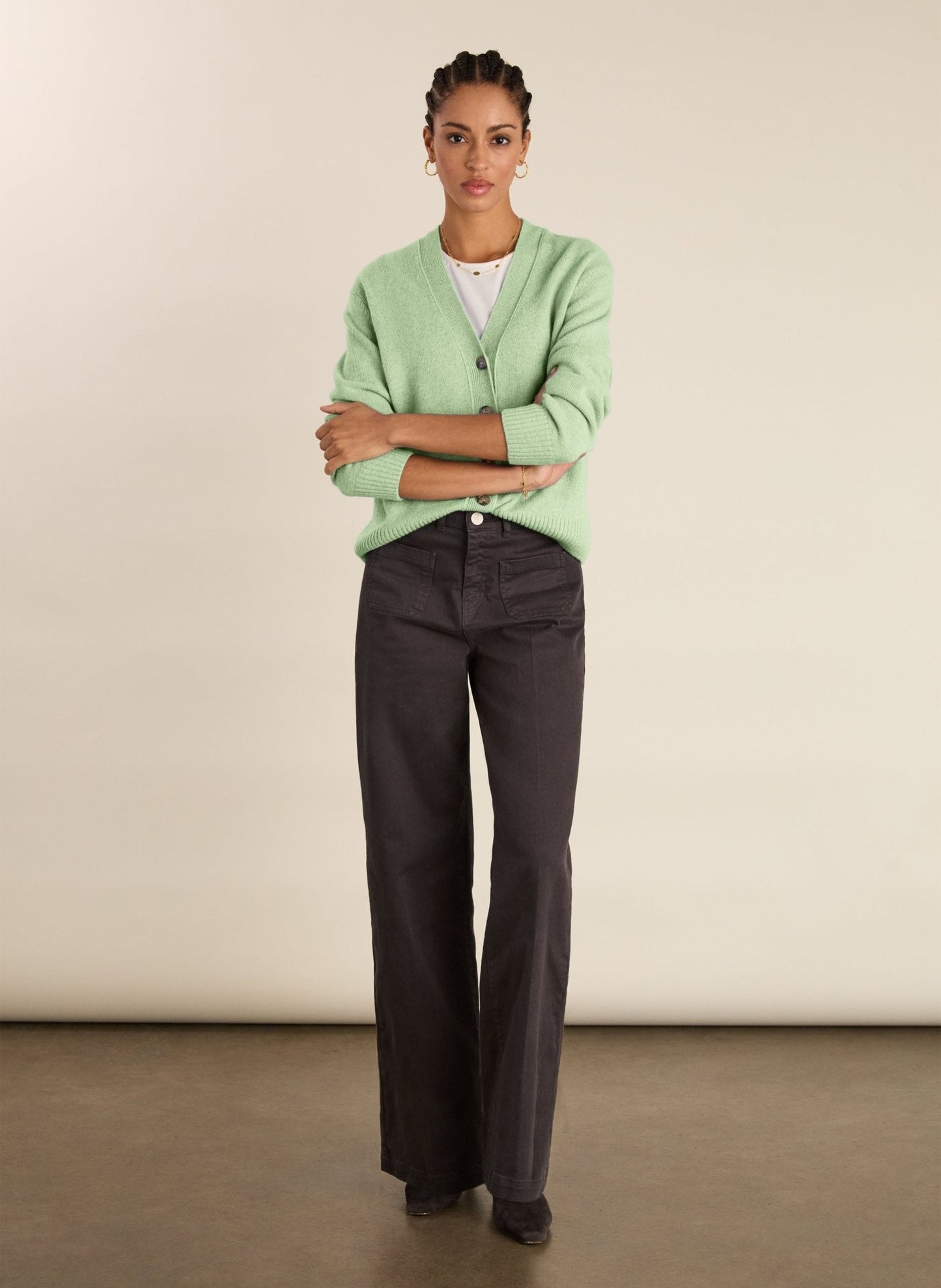 Celine V-neck Wool Blend Cardigan / Mint