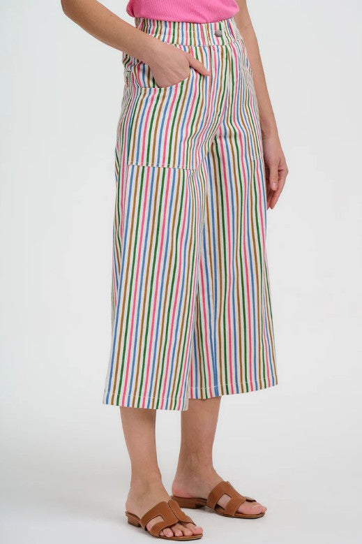Colourful striped cropped trousers.