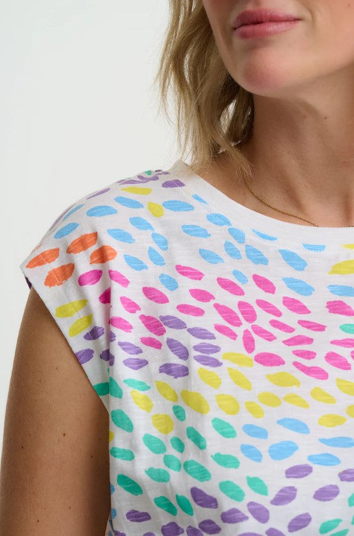 Chrissy Relaxed Tank T-Shirt - White, Animal Rainbow