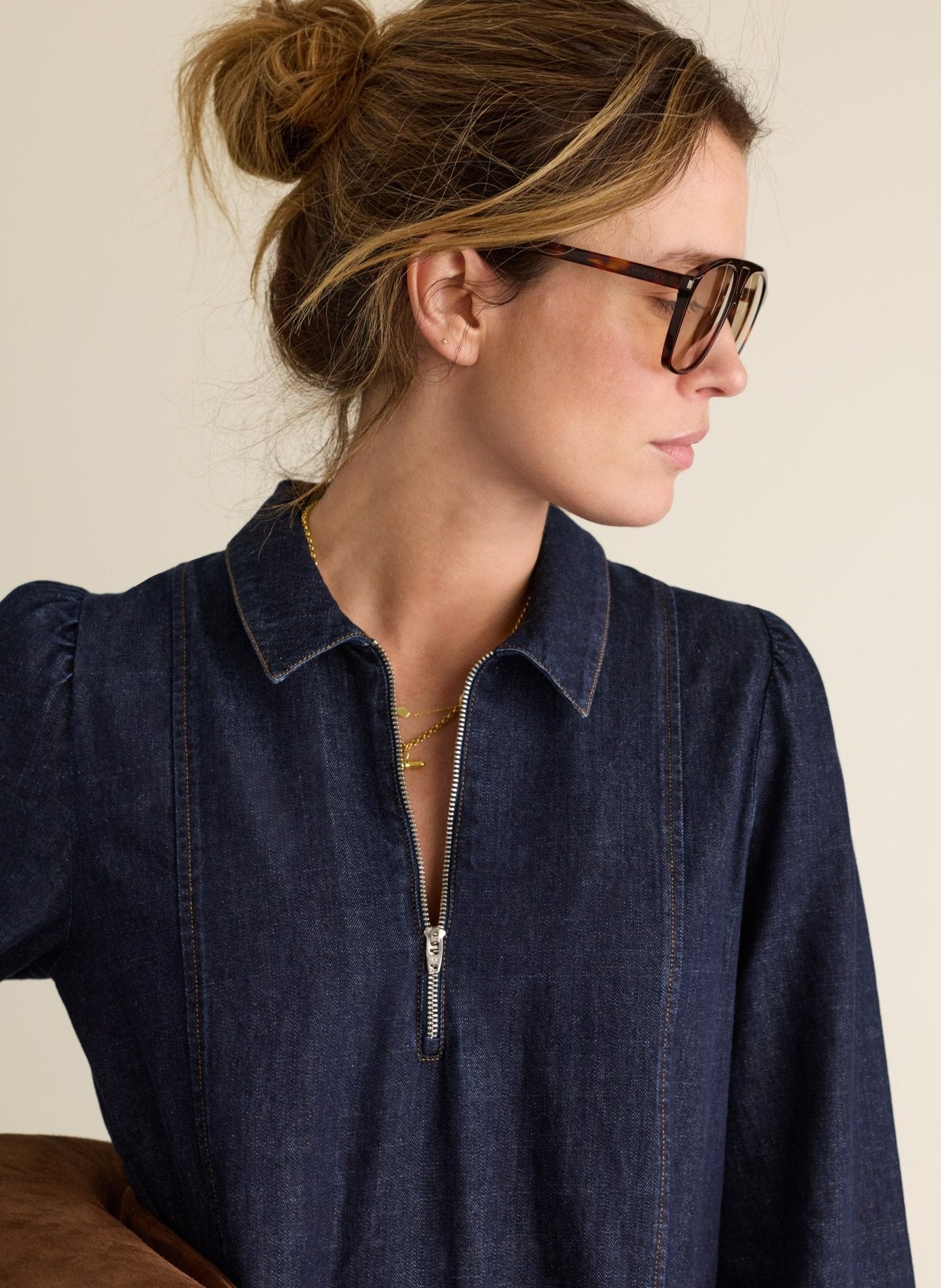 Cody Quarter Zip Denim Midi Dress - Dark Denim