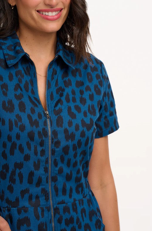 Cora Cropped Jumpsuit - Petrol Navy, Ikat Leopard