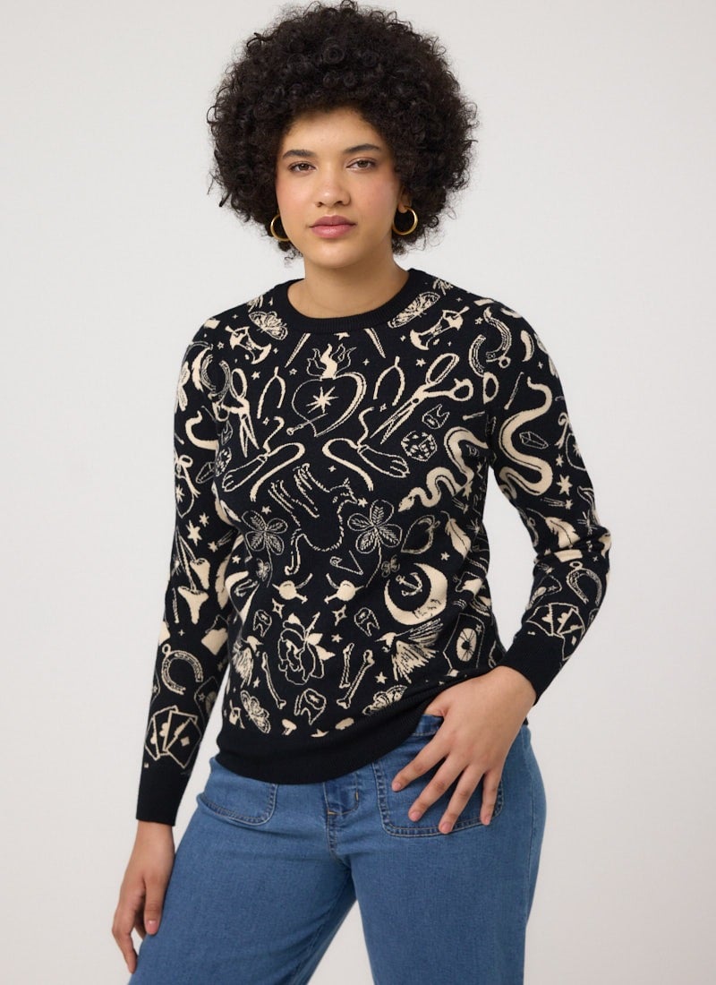 Damien Whimsical Macabre Print Jumper - (Black)