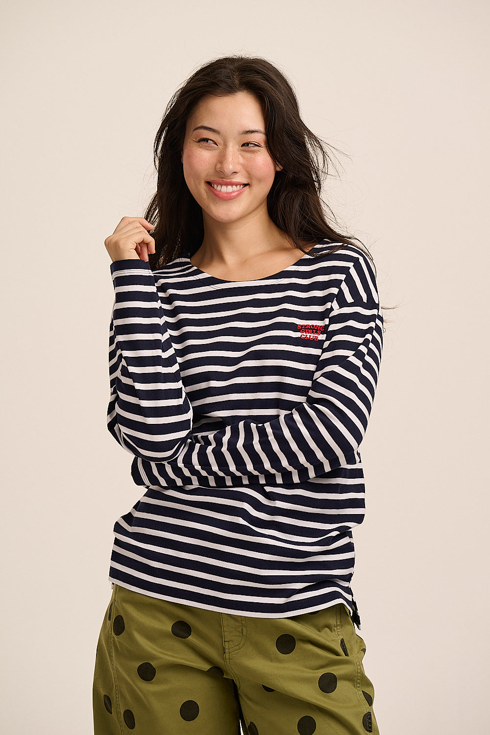 Breton striped organic cotton top in navy and white.