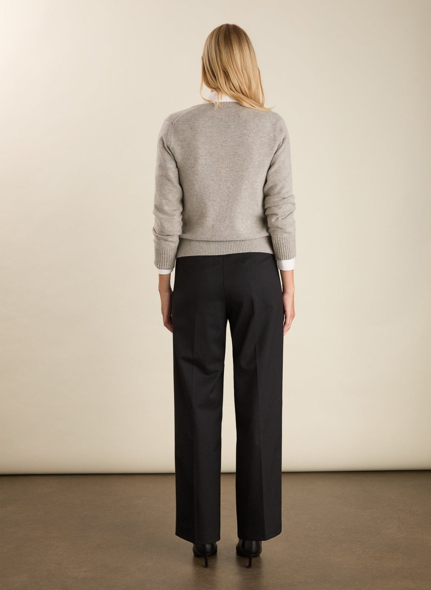 Donna Wool Blend Side Stripe Wide Leg Trousers / Caviar Black & Chocolate
