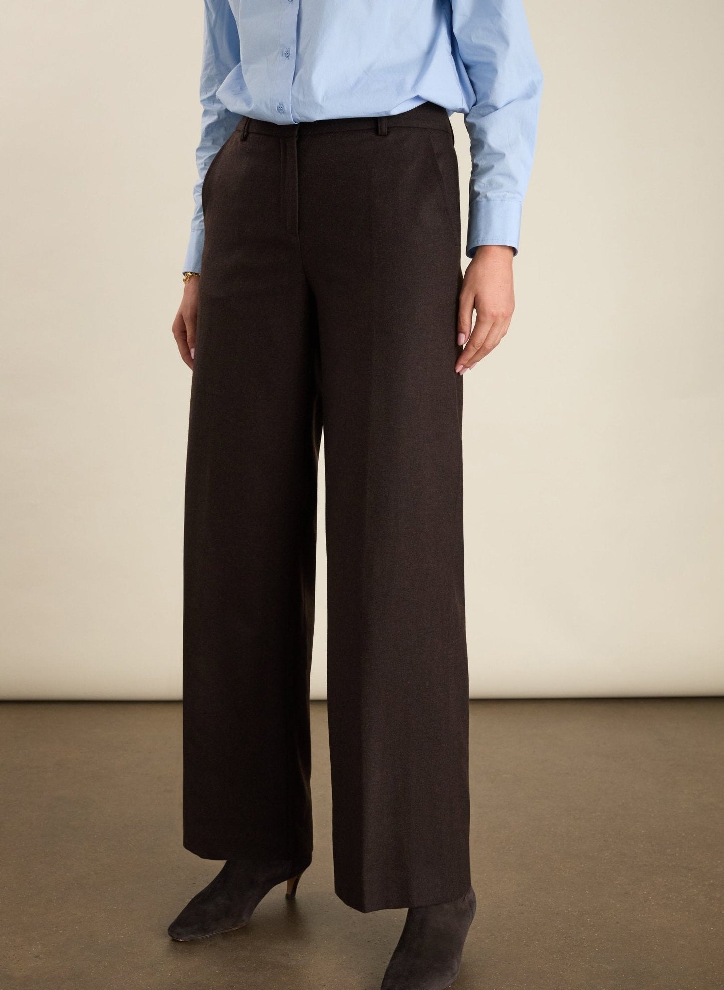 Easton Wool Blend Wide Leg Trousers / Dark Chocolate