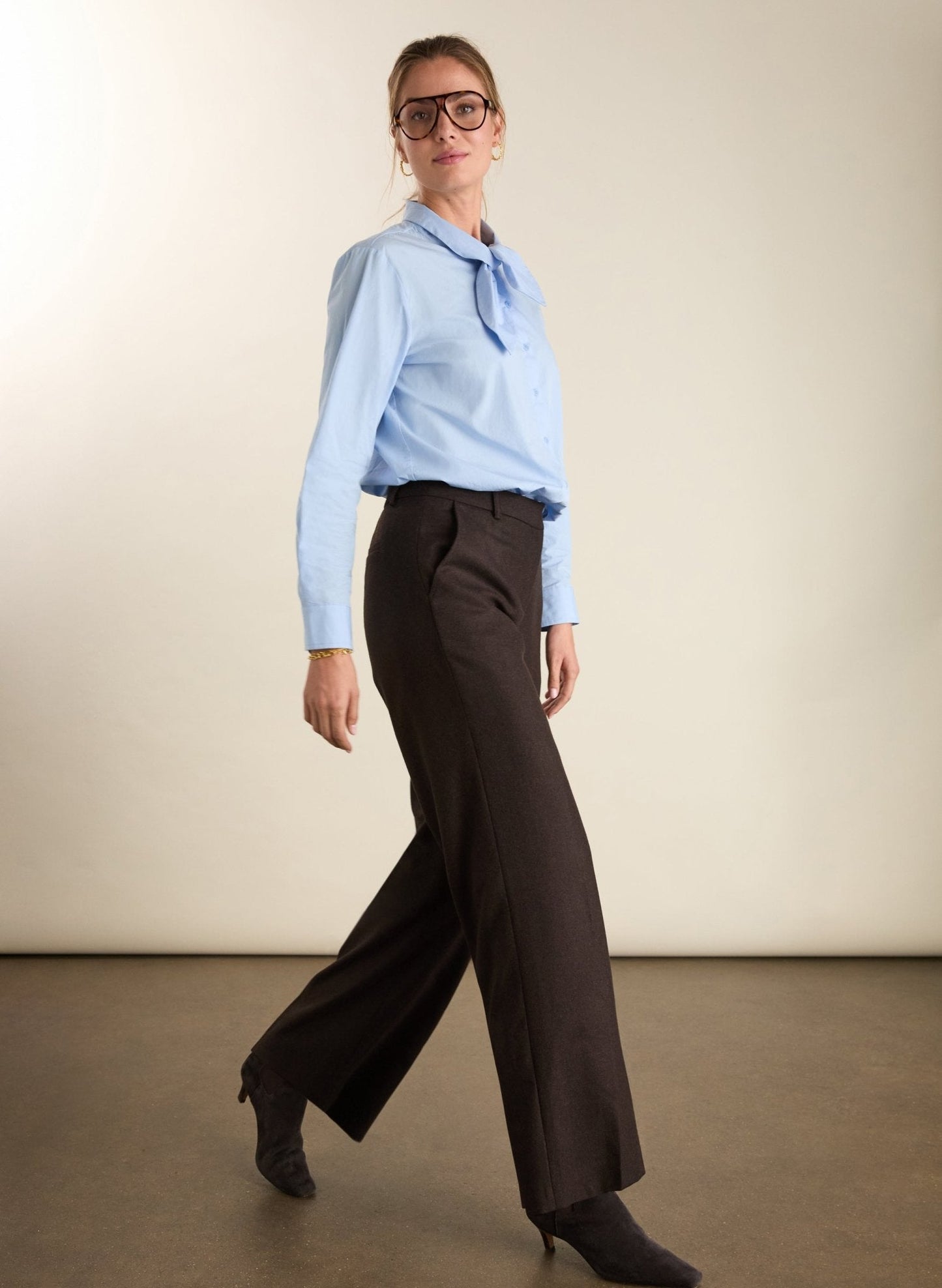 Easton Wool Blend Wide Leg Trousers / Dark Chocolate