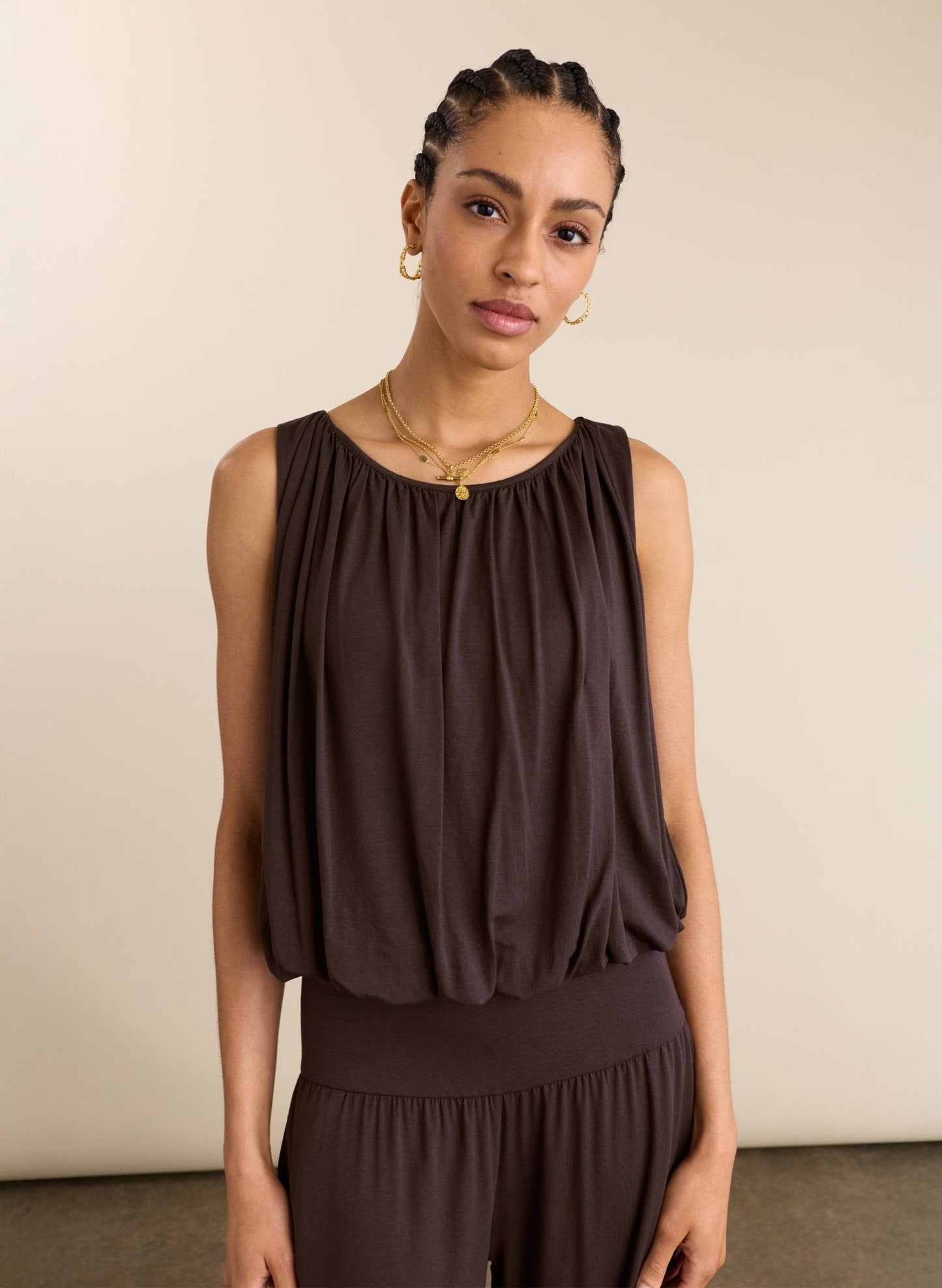 Eddy Bubble Hem Top - Dark Chocolate