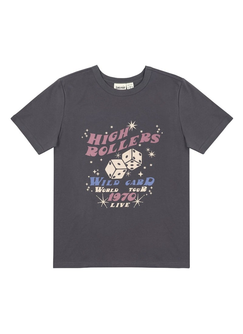 Elkie High Rollers Graphic Slogan Tee - Sustainable Organic Cotton Grey
