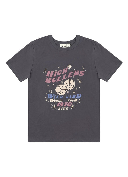 Elkie High Rollers Graphic Slogan Tee - Sustainable Organic Cotton Grey