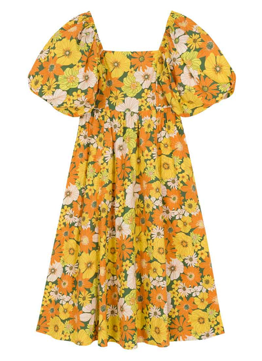 Zeena X Joanie - Emma Marigold Floral Puff Sleeve Midaxi Dress (Yellow)