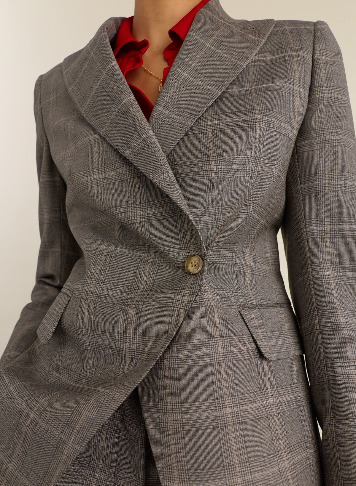 Eva Cinched Waist Wool Blazer - Grey Check