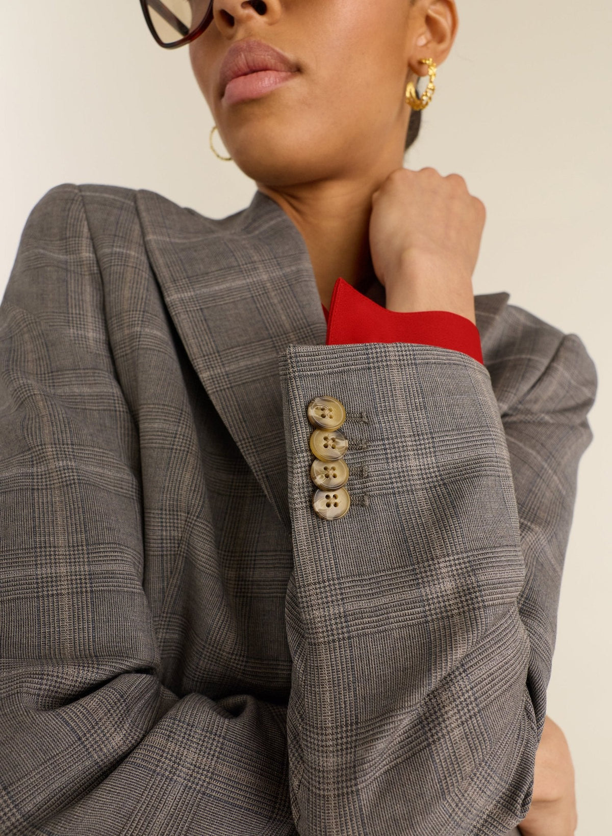 Eva Cinched Waist Wool Blazer - Grey Check