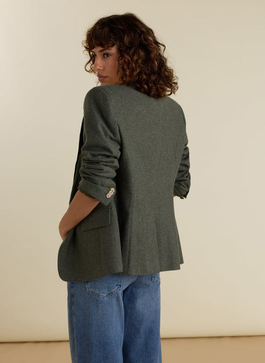 Eva Cinched Waist Wool Blazer - Pale Khaki