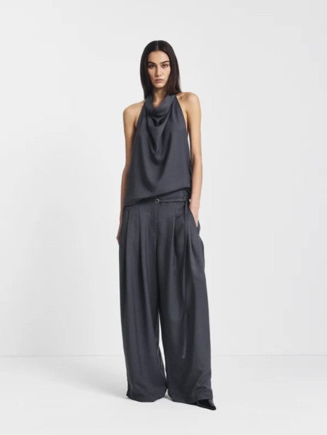 Wide leg charcoal grey Tencel trousers.