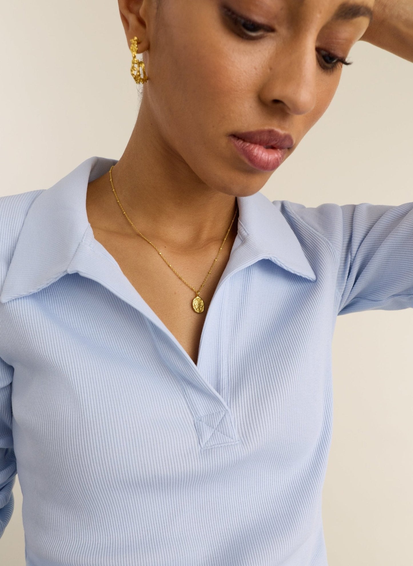Fern Organic Cotton Collar Top / Ice Blue