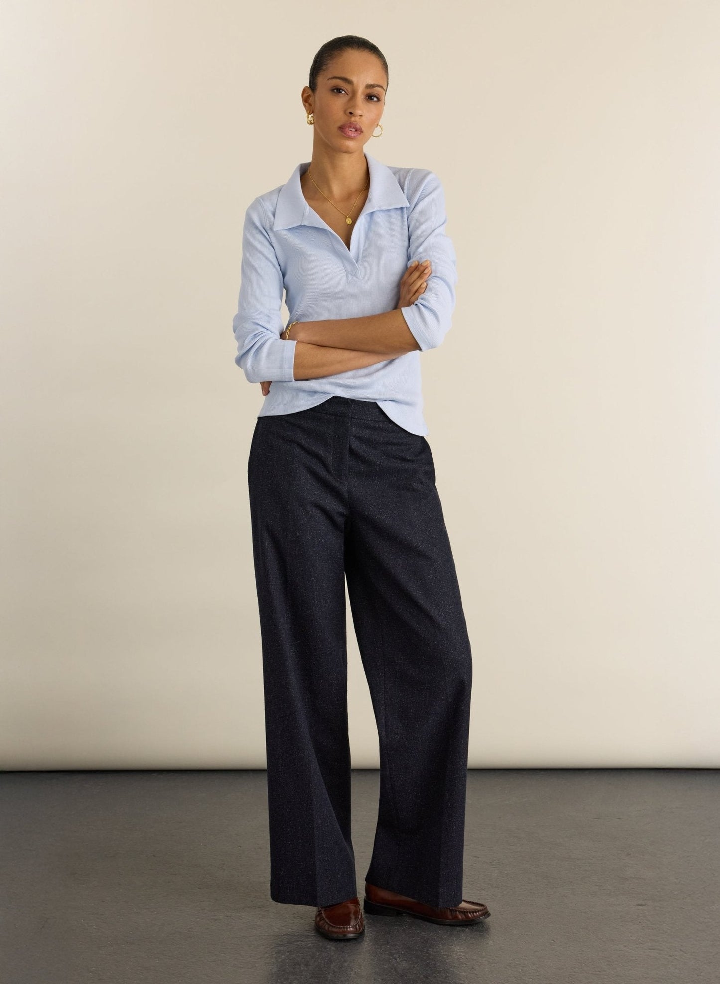 Fern Organic Cotton Collar Top / Ice Blue