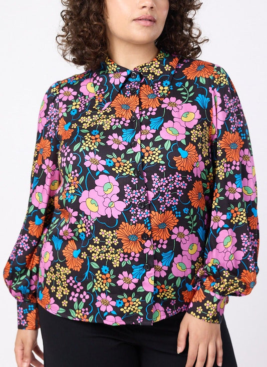 Fiona Retro Floral Print Blouse (Pink)
