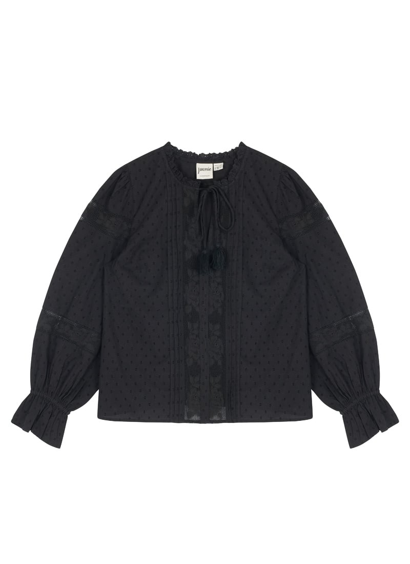 Florence Tie Neck Dobby Blouse - Black