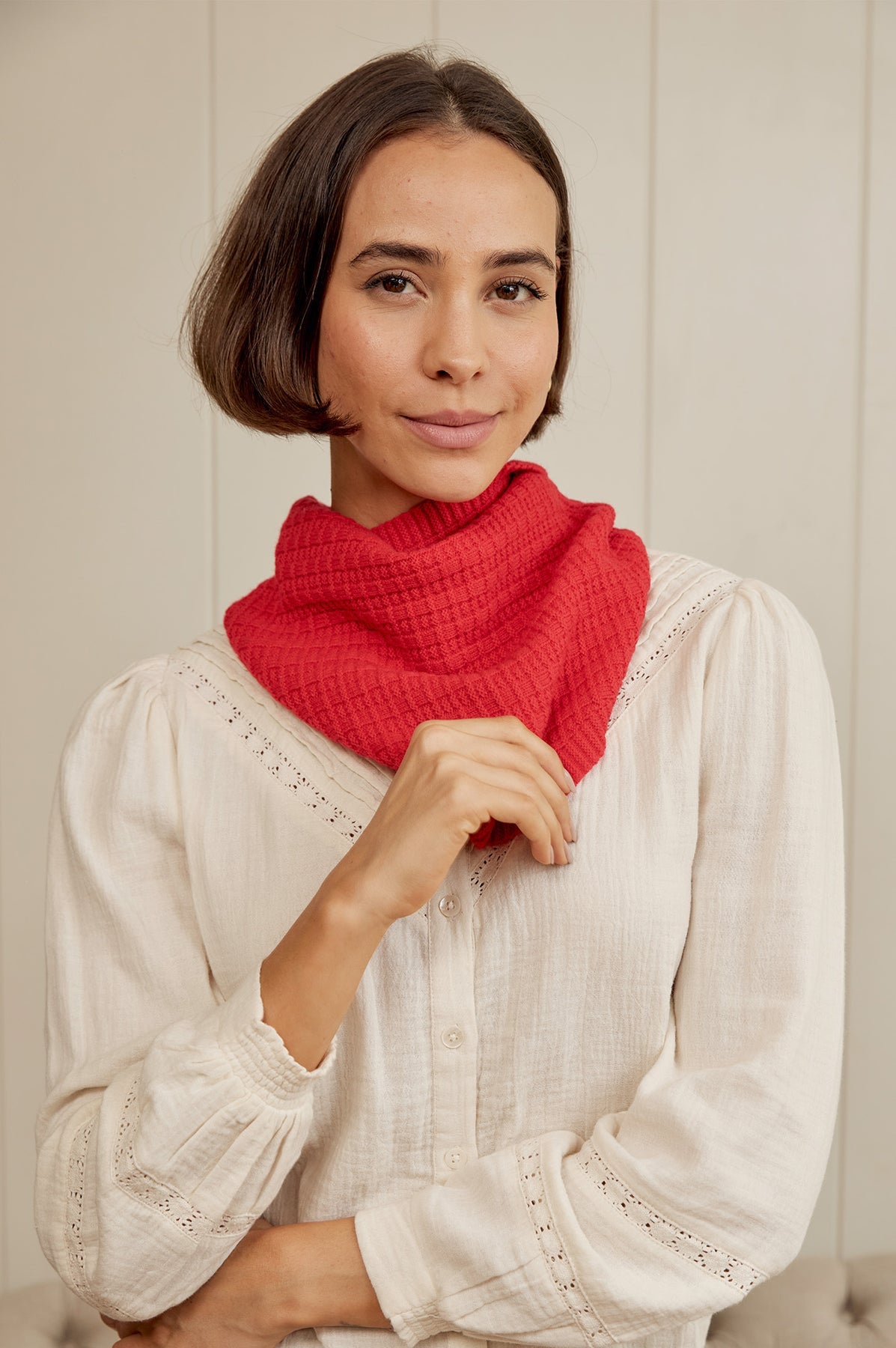 Merino Wool Tie Neck Scarf - Red