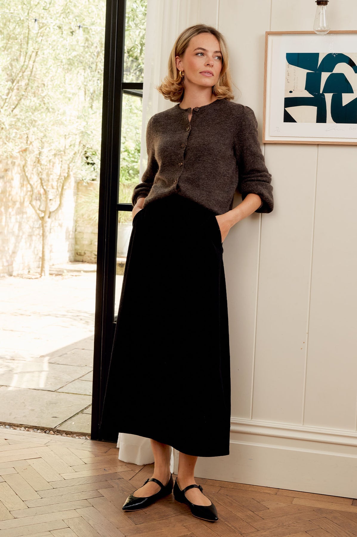 Alpaca Blend Puff Sleeve Cardigan - Chocolate