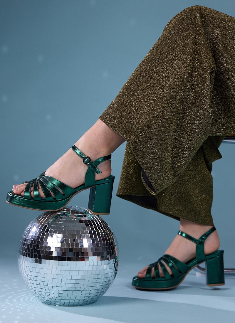 Montpellier Metallic Leather Platform Sandals - Green
