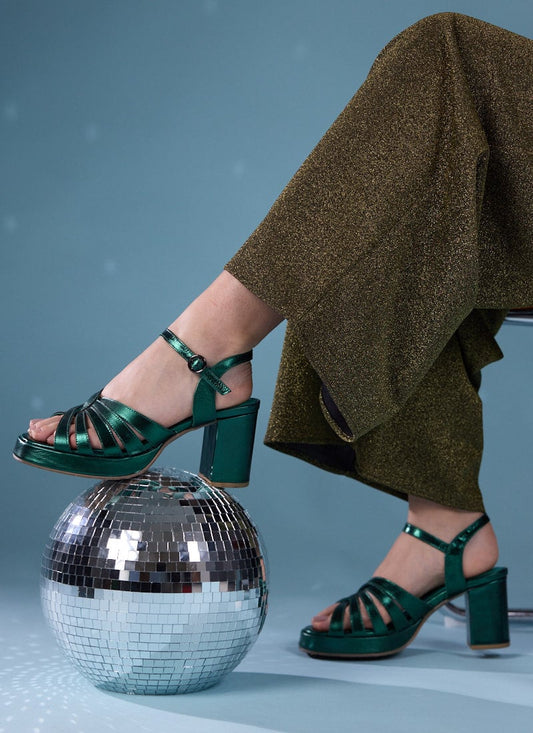 Montpellier Metallic Leather Platform Sandals - Green