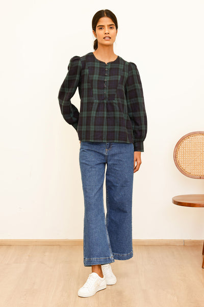 Checked Double Cloth Organic Cotton Blouse