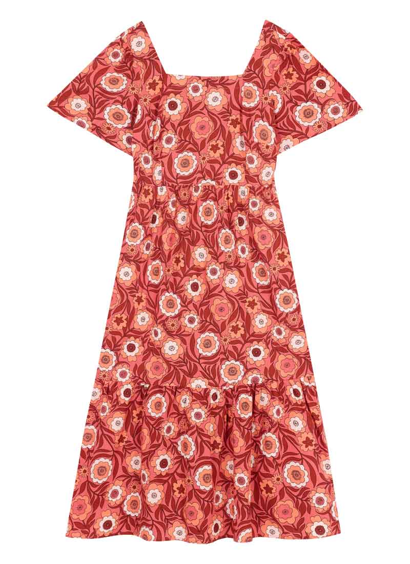 Georgia Pink Floral Print Square Neck Dress - Pink