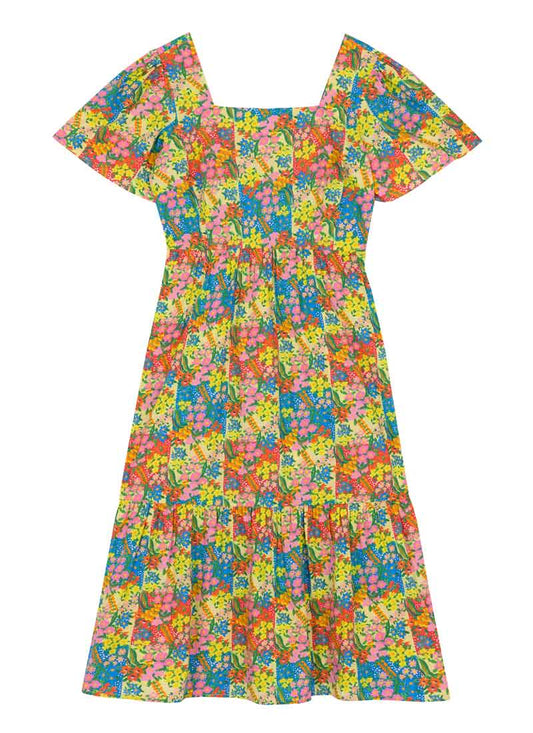 Zeena X Joanie - Georgia Patchwork Floral Print Square Neck Dress (Yellow)