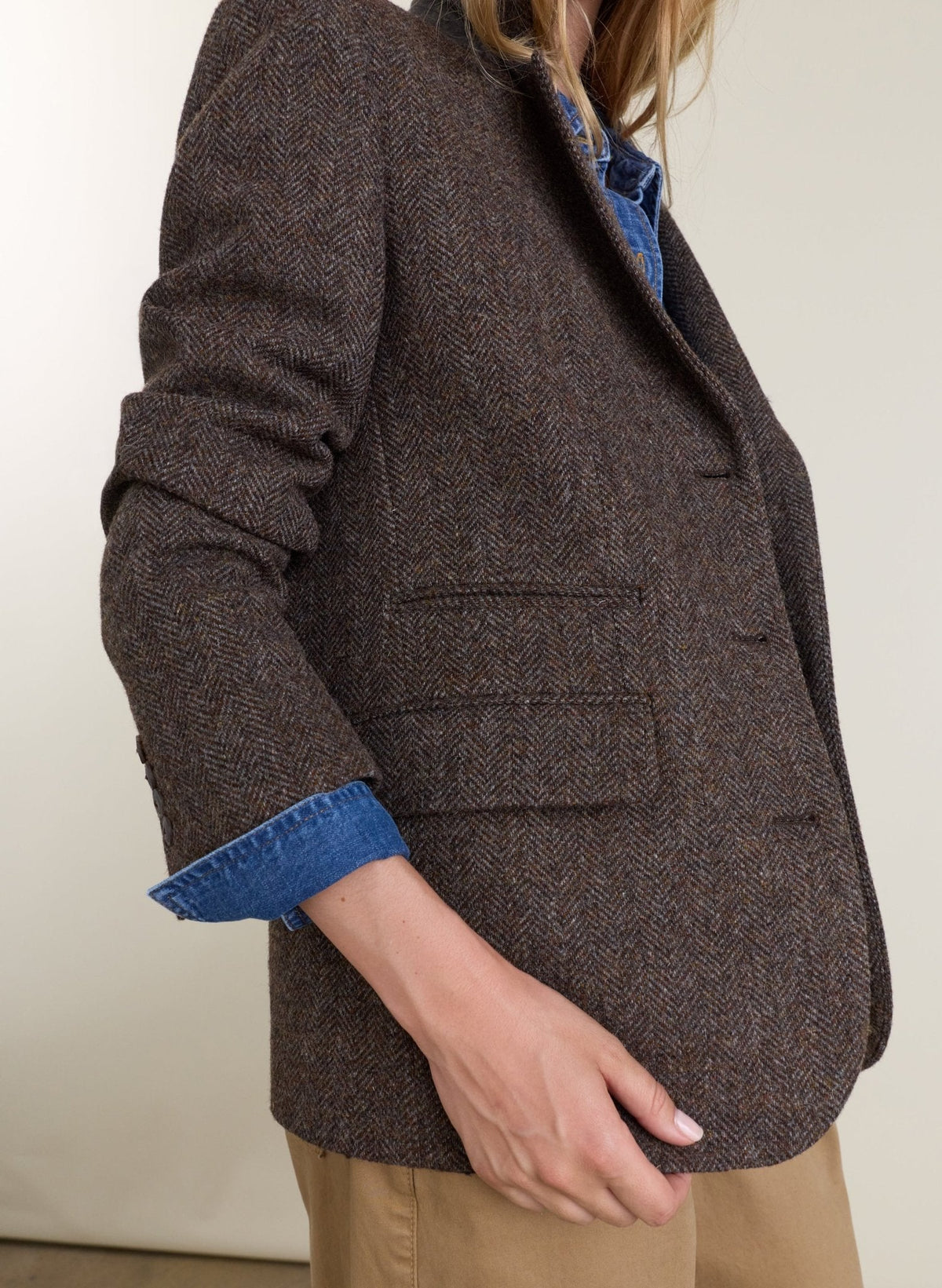 Georgie Oversized Blazer - Brown & Grey Herringbone