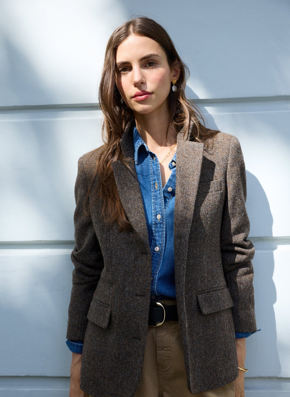 Brown and grey herringbone pure wool blazer.