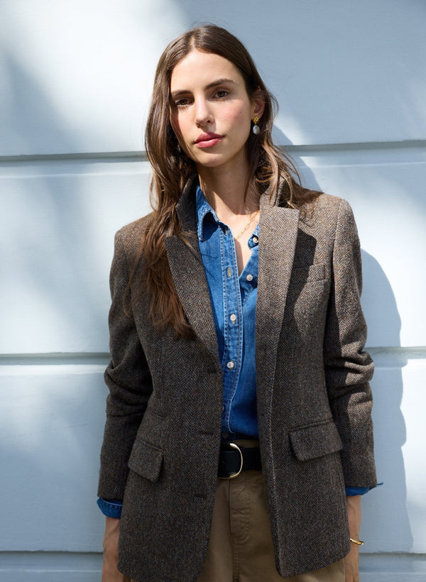 Georgie Oversized Blazer - Brown & Grey Herringbone