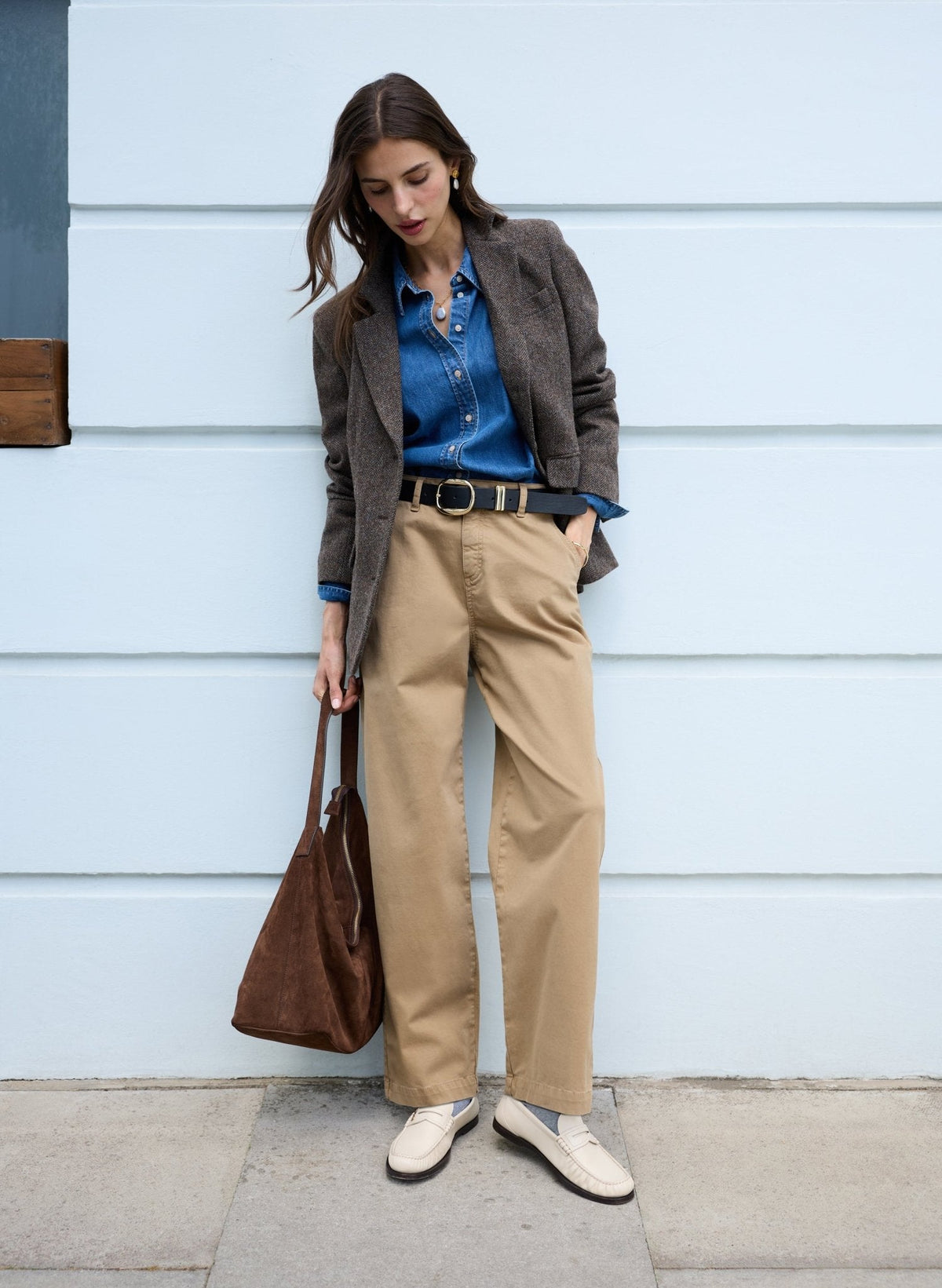 Georgie Oversized Blazer - Brown & Grey Herringbone