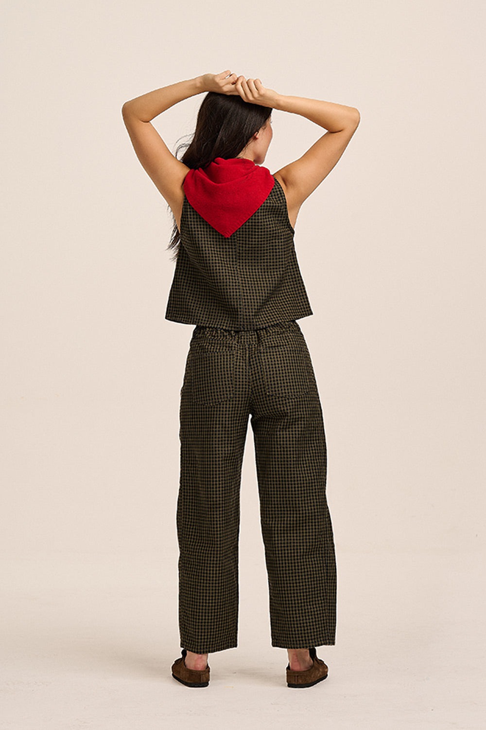 Leni Gingham Jeans - Olive