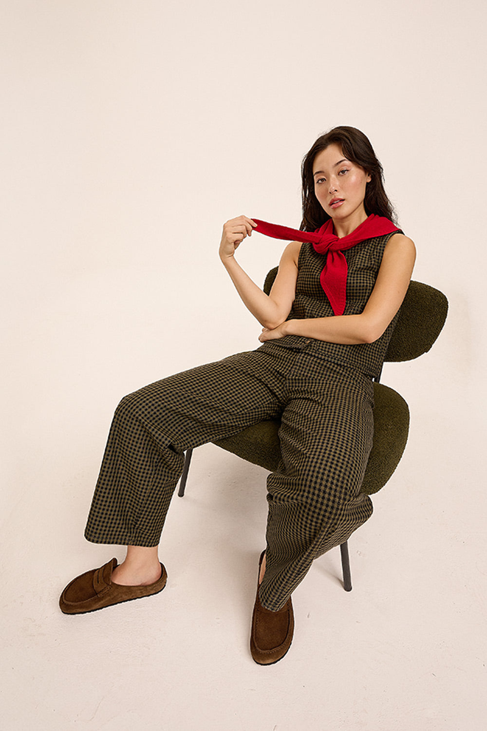 Leni Gingham Jeans - Olive