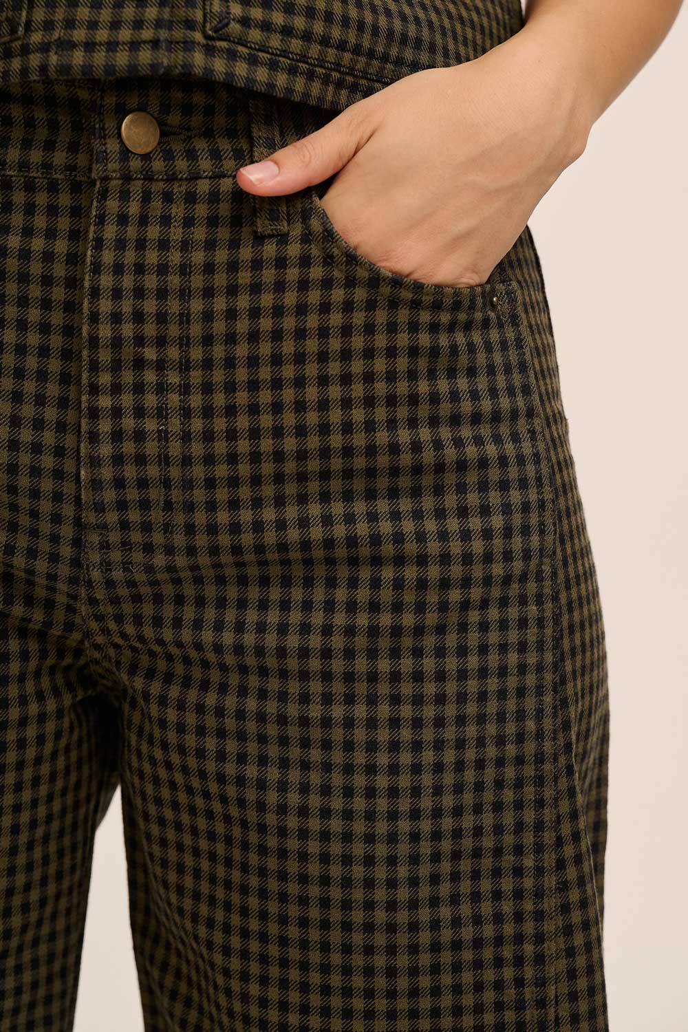 Leni Gingham Jeans - Olive
