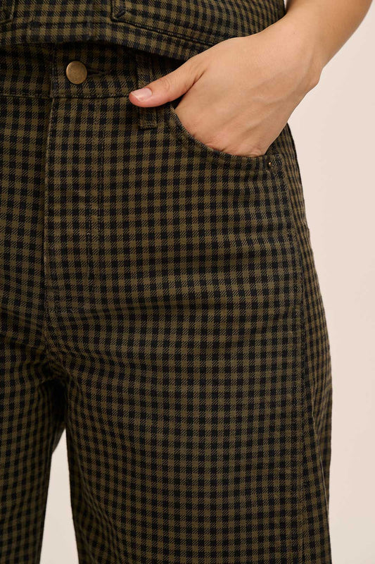 Leni Gingham Jeans - Olive