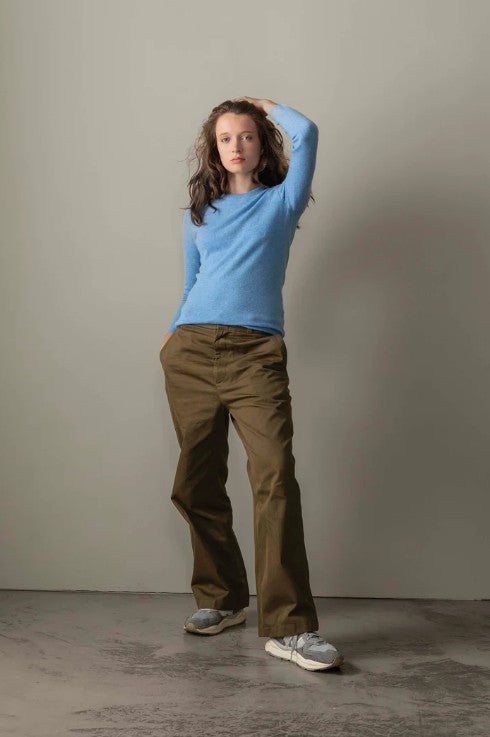 Glacier blue cashmere jumper.