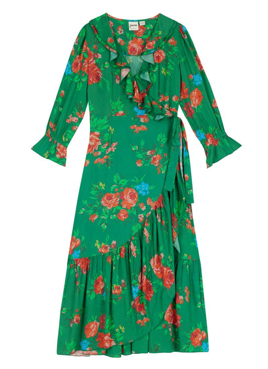 Glorie Green Floral Print Wrap Dress - Green