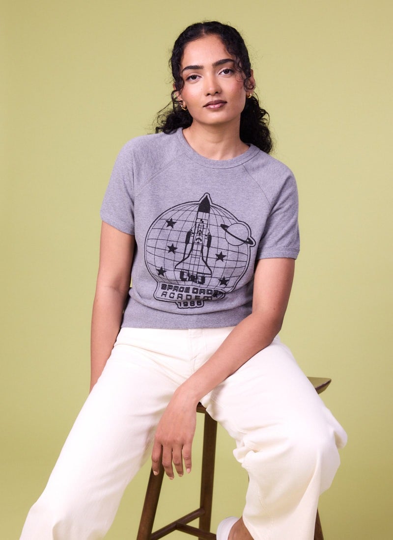 Goose Space Cadet Academy Short Sleeve Sweatshirt  - Sustainable Organic Cotton Grey